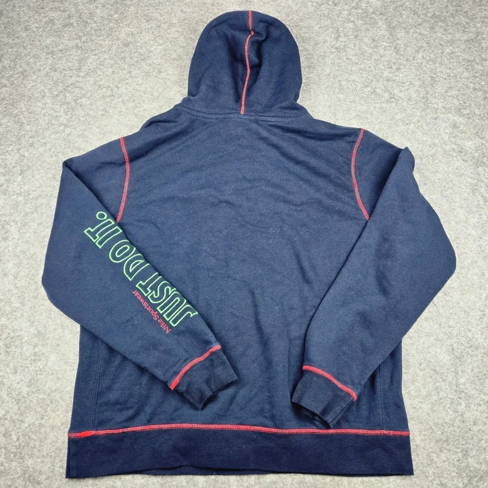 Nike Sportswear Mens Large Just Do It Hoodie Navy Blue Red Contrast Stitch‎